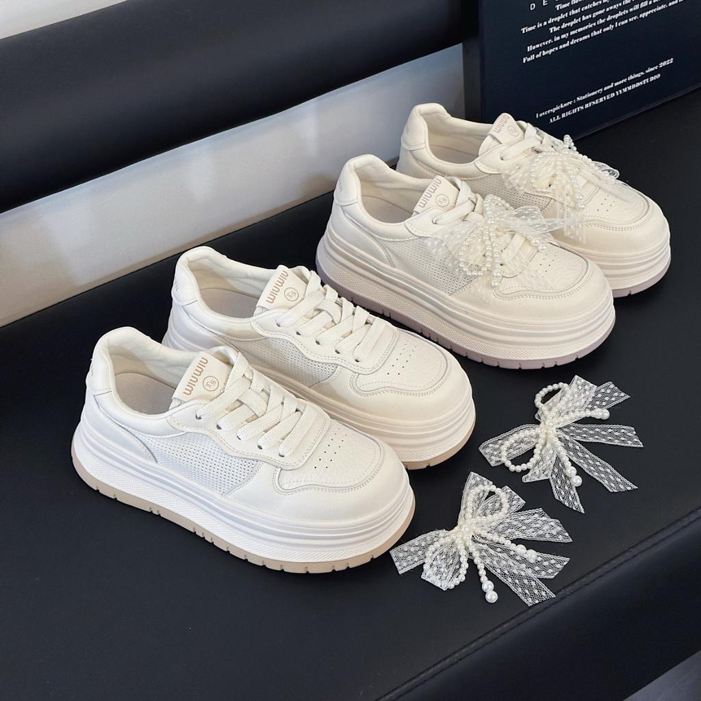 Leather mesh breathable little white shoes women's 2025 summer new lightweight thick-soled heightening Korean version of versatile casual sports shoes