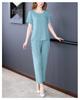Summer Cotton Silk Women's Loose Two-Piece Set: Solid Color Short Sleeve Top and Long Pants, Plus Size Casual Wear.