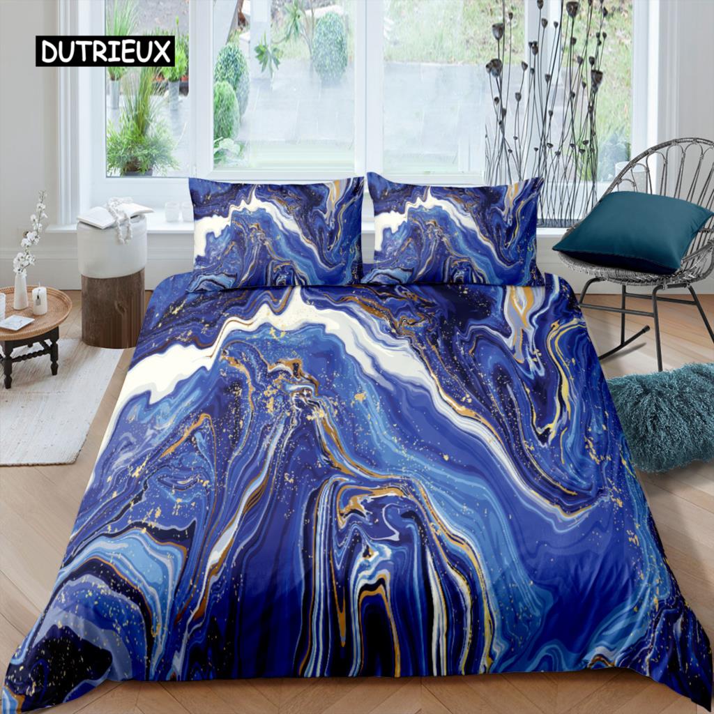 Schicker Marmor-Bettbezug aus Mikrofaser, Mint, Gold, Glitzer, Türkis, Bettwäsche-Set, abstrakt, Aquablau, Bettbezug für Einzelbett, Doppelbett, volle Größe