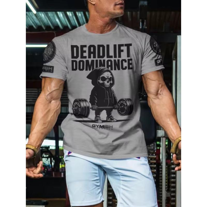 T-shirt High Quality Cotton Men's Short Sleeve Top 3D Printed Weightlifting Skull Muscle Men Tough Guy Fitness Short Sleeve