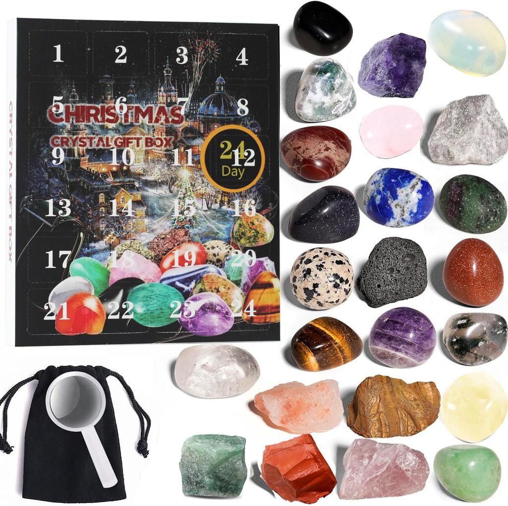 Crystal Advent Calendar 24Days Gift Natural Crystal Countdown Calendar Holiday Advent Calendar Collectible Gem Stones For Table