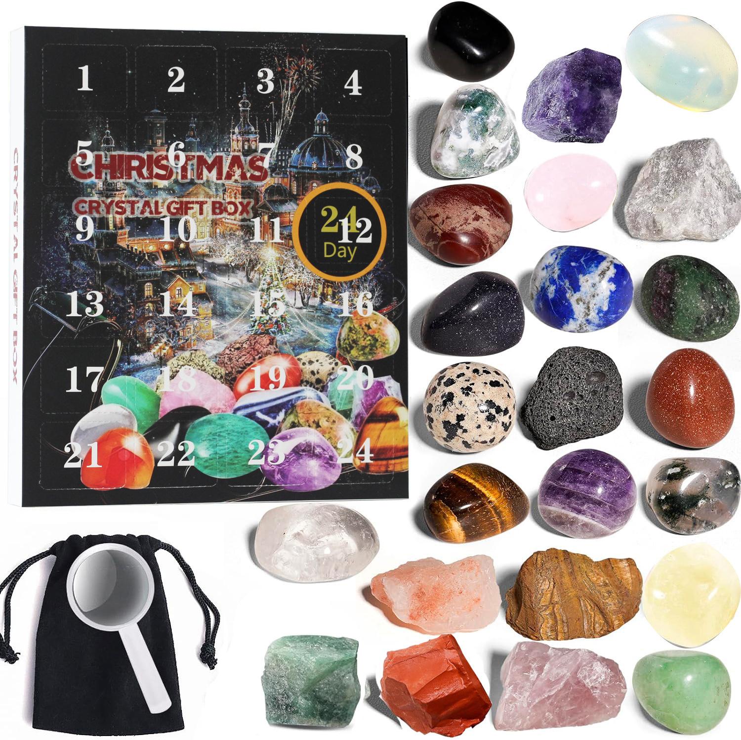 

Crystal Advent Calendar 24Days Gift Natural Crystal Countdown Calendar Holiday Advent Calendar Collectible Gem Stones For Table