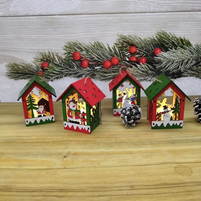 20PCS Christmas Decorations Creative DIY Assembled Cabin Painted Luminous House Christmas Tree Hanging Christmas Hut Ornaments
