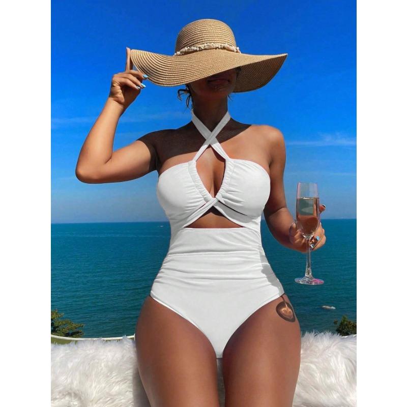 New bikini solid color sexy high waist one-piece bikini swimsuit swimsuit women