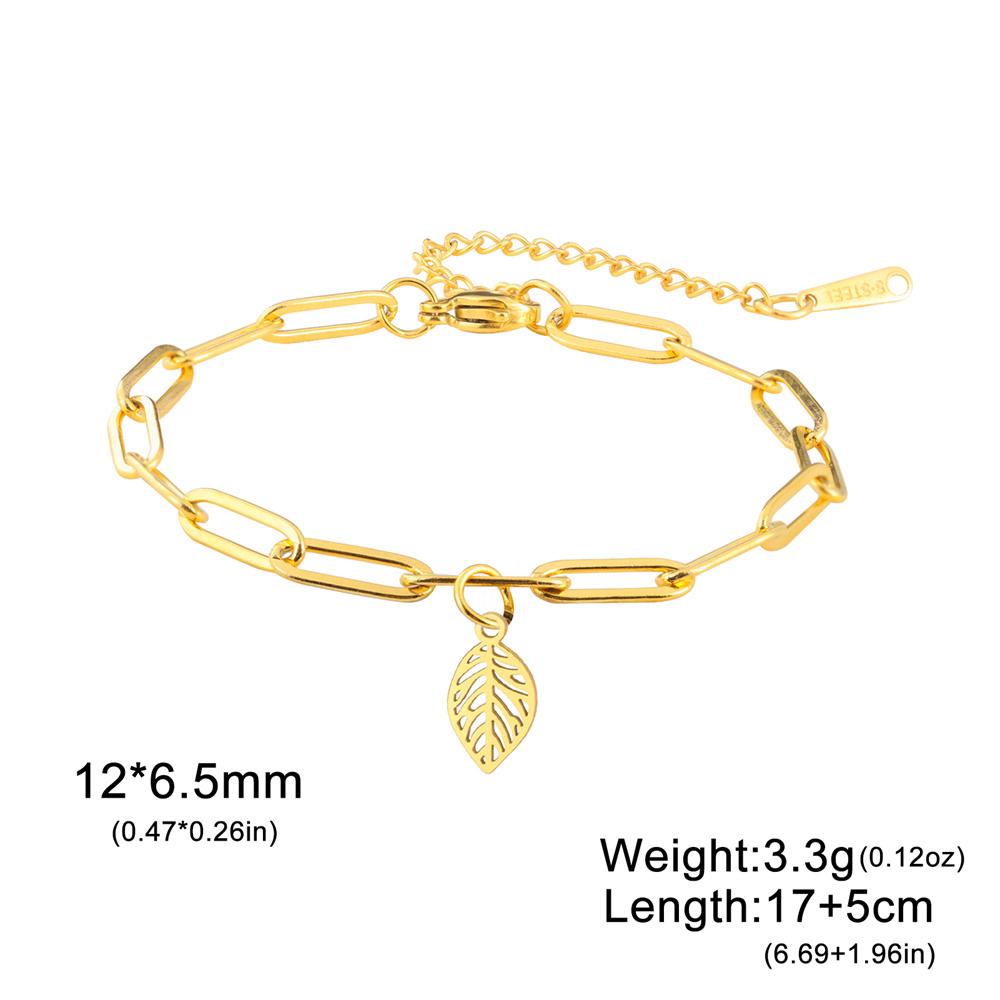My Shape Hollow Leaves Bracelets Stainless Steel for Women Girls Gifts Plant Leaf Pendant Chain Hand Chain Bangle Summer Jewelry