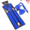 Men Women Leather Solid Color Suspenders Braces Unisex Suspenders Adjustable Straps Bow Ties Set
