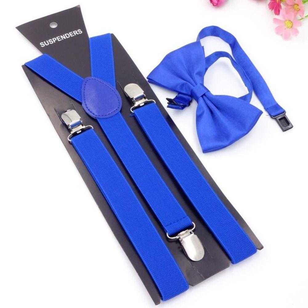 Men Women Leather Solid Color Suspenders Braces Unisex Suspenders Adjustable Straps Bow Ties Set