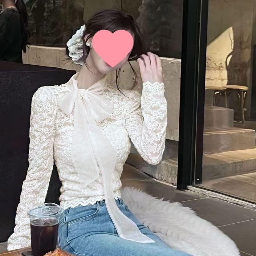 Women's Elegant Long Sleeve Lace Bow Tie Shirt - 2025 Autumn/Winter Collection