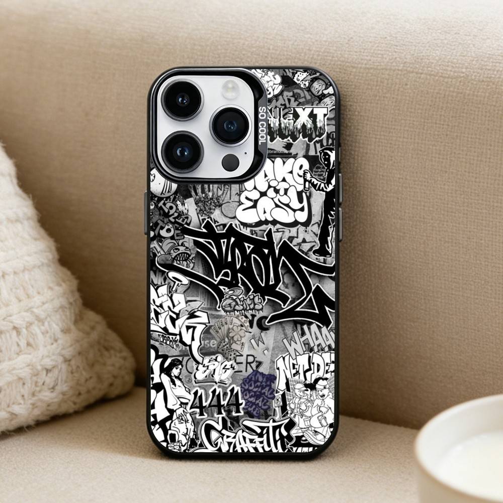 Cool Colorful Graffiti Phone Case For iPhone17, 16,15,14,13,12 Pro Max Black Candy Matte Shockproof Cover