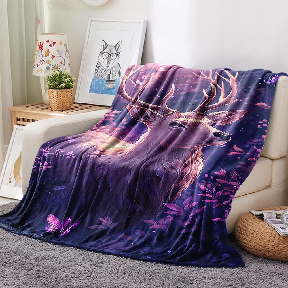 Deer Print Flannel Blanket, High quality Comfortable for All Seasons, Home Decor, Warmth and Comfort, Perfect for Christmas Gifts
