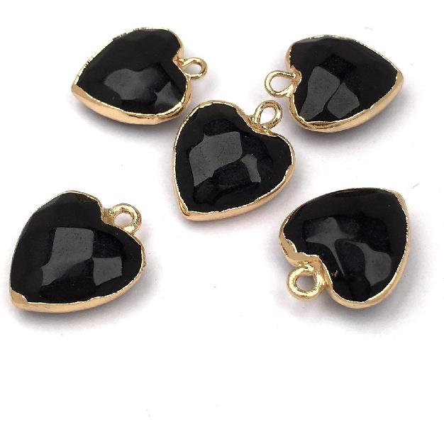 QSLLER 8 PCS Heart Shaped Natural Stone Pendants Healing Chakra Reiki Love Stone Charm Bulk for Jewelry Making