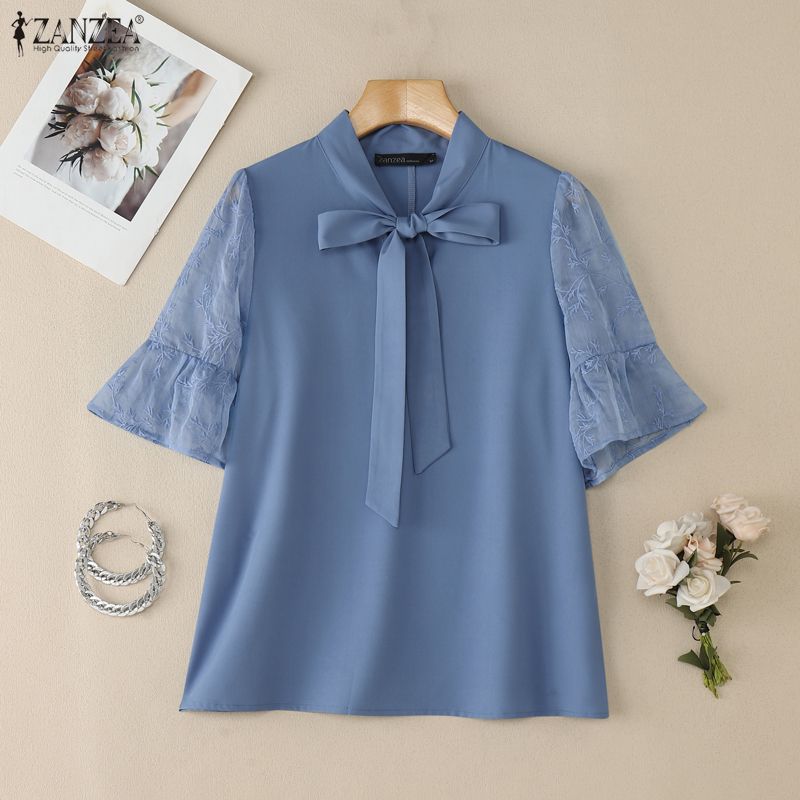 ZANZEA Damen Freizeitspitze Spleiß Halber Ärmel Lockere Bluse
