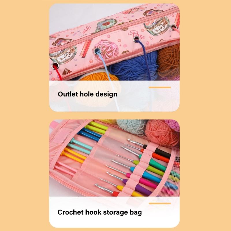 Crochet Bag Knitting Bag Crochet Craft Project Bag Travel Yarn Organizers Bag for Crocheting Pattern Yarn Hook Needle