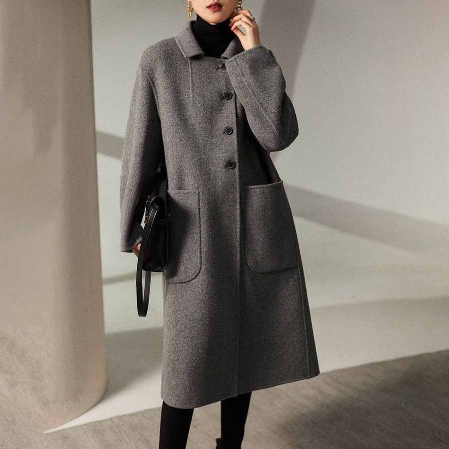 Lightweight Double-Faced Wool Coat for Women Autumn Winter Versatile Waist-Slimming Slim-Fit Single-Breasted Woolen Warm Outer Wear