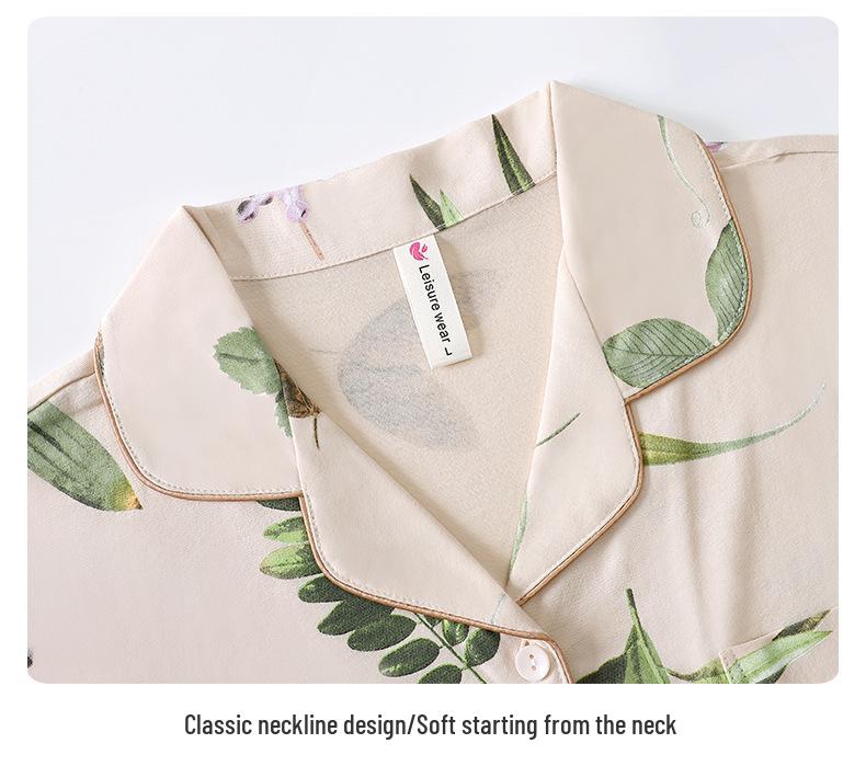 Dam Pyjamas Set i Bomull - Långärmad, Långa Byxor, Ledig Tunn Kofta, Vår- & Höstkläder