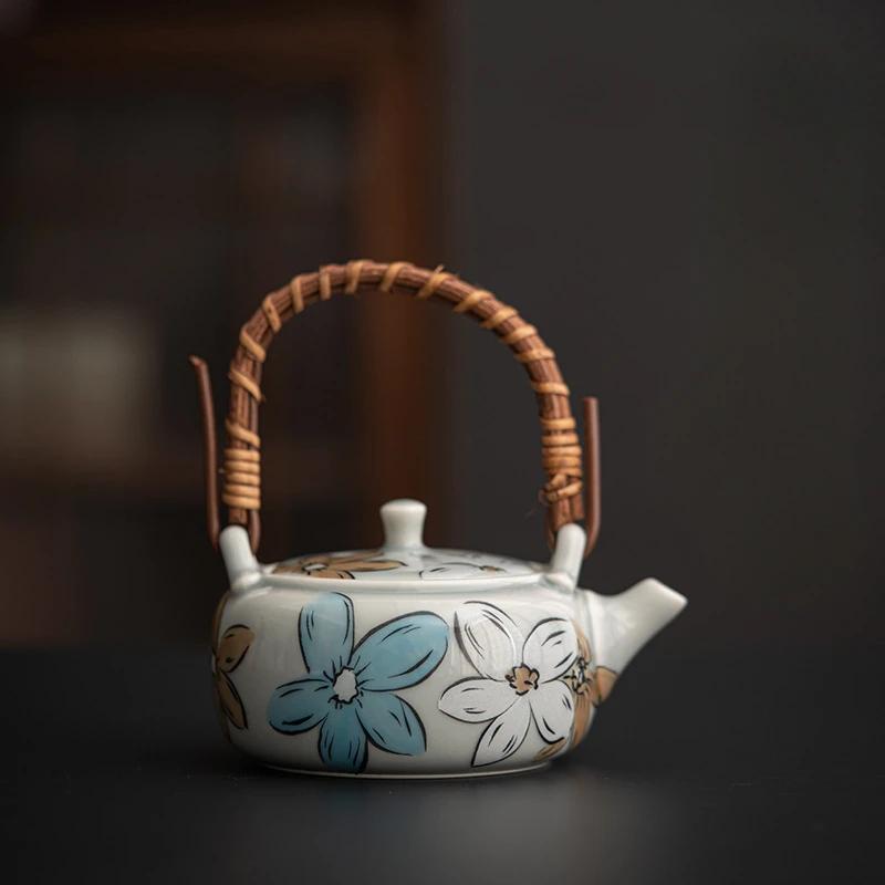 Japanese Cherry Blossom Ceramic Teapot Teacups Creative Ice Gray Glaze Teapot Household Kung Fu Tea Set Tea Storage Jar