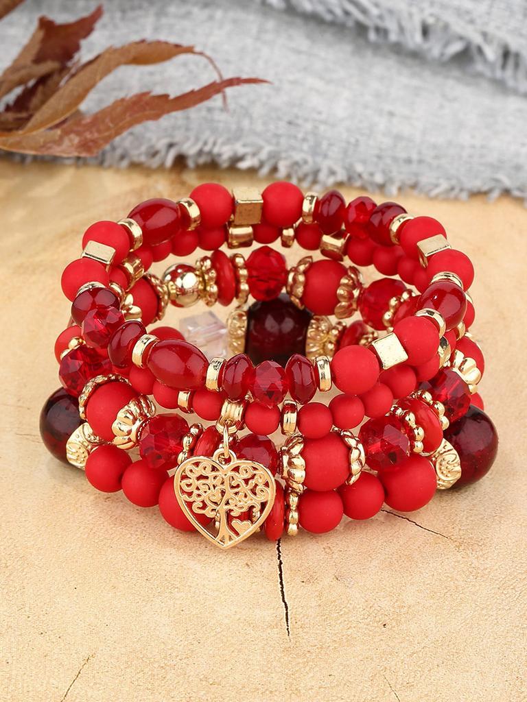 Fashion Summer  Acrylic Beads Chain  New Bracelet Set For Women Tree Of Life Charm Elastic Bangle Female Bohemian Zircon