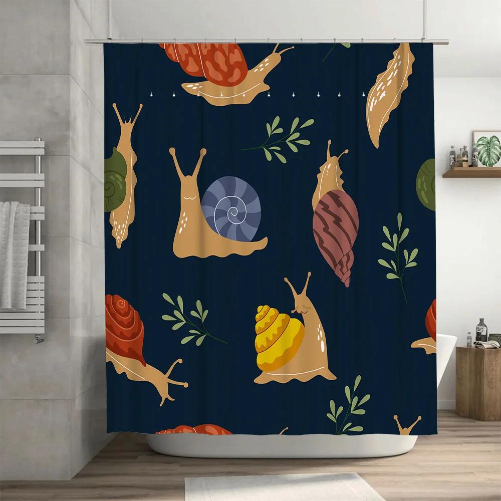 Snail Shower Curtain Bathroom Decor Waterproof Fabric Cartoon Animal Print Navy Blue with Multicolored Snails Perfect Gift for H