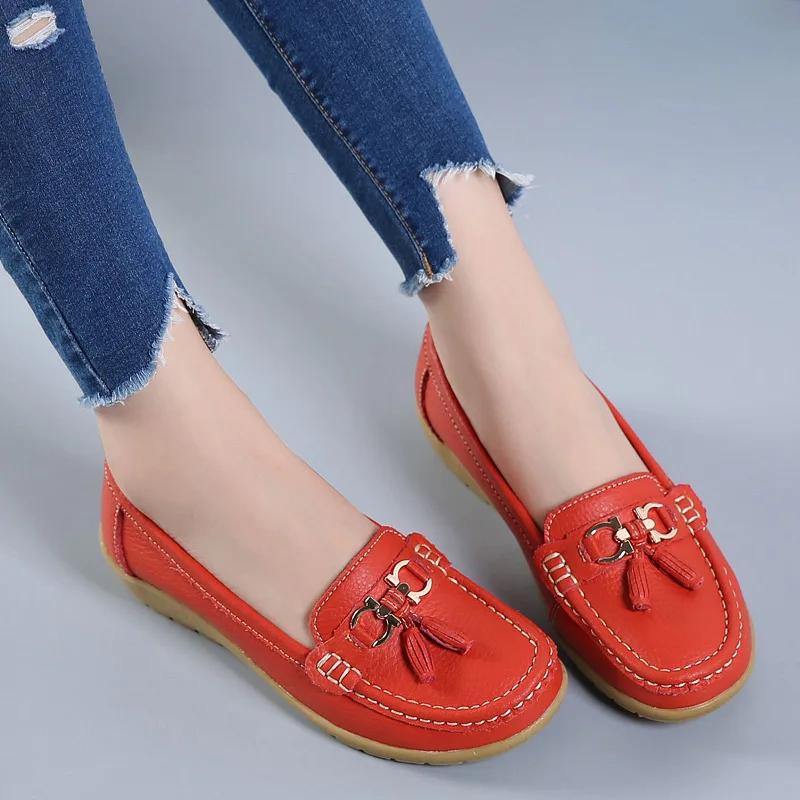 2025 Spring Autumn Shoes Woman tassel Cow Leather Flats Women Slip On Women's Loafers Female Moccasins Shoe Large Size 35-43