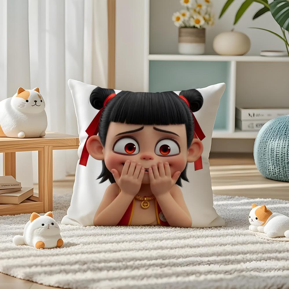 N-Ne Zha Pillow Case Silky Elegant Comfort Sofa Bed Invisible Zipper