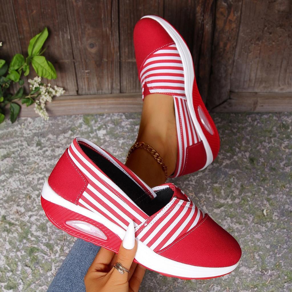 New Striped Multi-color Low-top Canvas Shoes, Women's Casual Round-toe Slip-on Large-size Sports Shoes, Walking Shoes