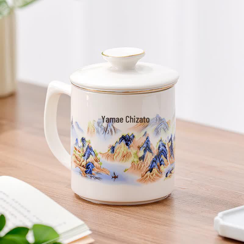 New Chinese Style Landscape Ceramic Tea Mug with Lid Infuser