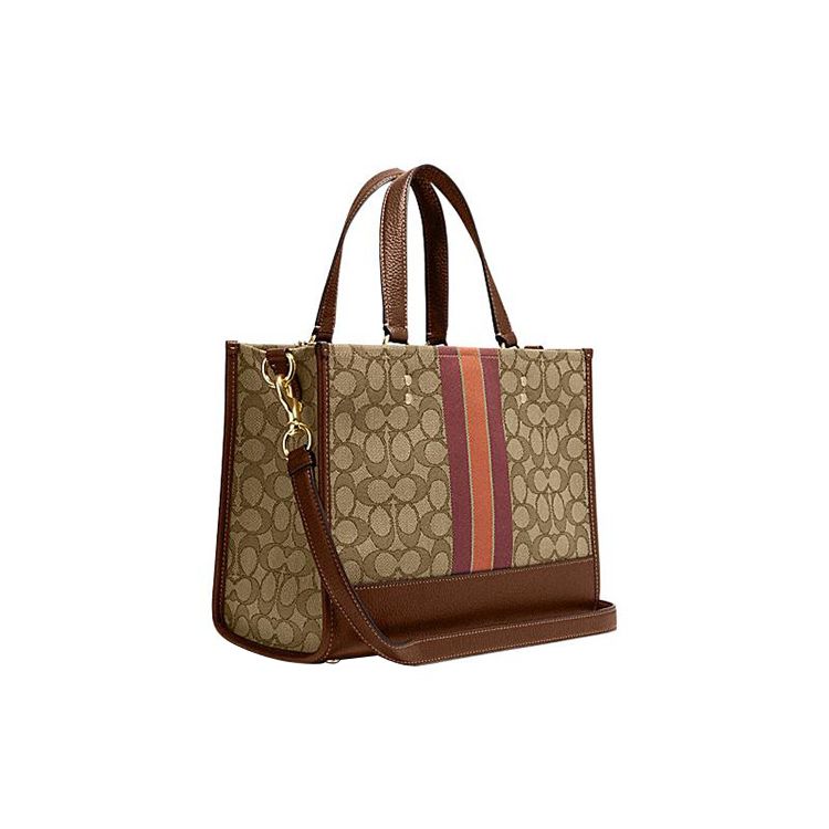 Coach Dempsey 29 Letter Logo Striped Classic Monogram Snap Fabric With Leather Tote Bag Shopping Handbag Shoulder Crossbody Bag Large C8448-IMVGB