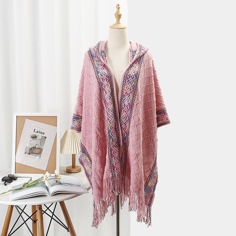 Casual Dark Pattern Hooded Shawl: Versatile, Comfortable, Breathable, Warm, Simple Fashion Scarf-Cape.