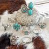 Wind Imitation Turquoise Ring Set, Creative Bull Head Flower Feather Multi-element Turquoise Ring 10-piece Set for Women