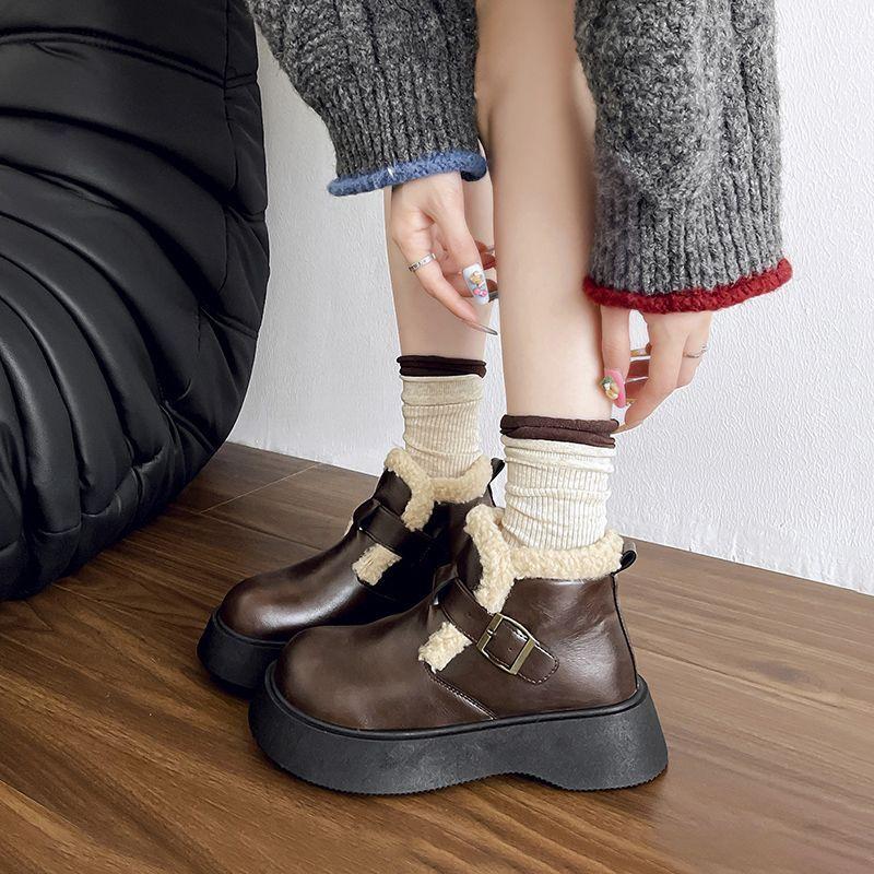 Women's Soft Sole Winter Warm Fur One Snow Boots Padded Lined Ankle Boots Anti-slip Hiking Casual Sports Cotton Boots Martin Boots