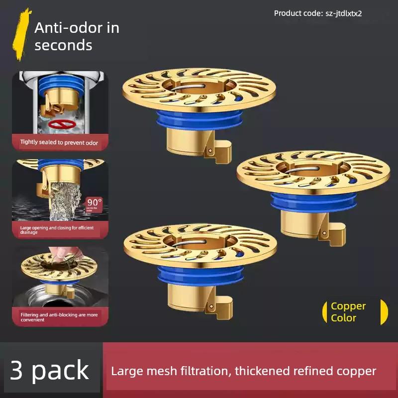 Large Filter Net Anti-Odor Floor Drain Bathroom Sewer Anti-Odor Device Sealing Cover All-Copper Universal Inner Core Anti-Odor