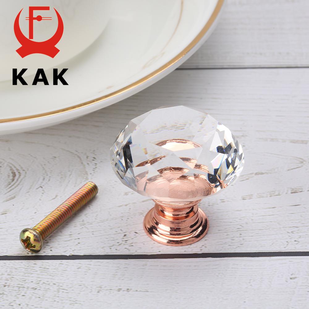 KAK 30mm Diamond Shape Crystal Glass Knobs and Handles Dresser Drawer Knobs Kitchen Cabinet Handles Furniture Handle Hardware