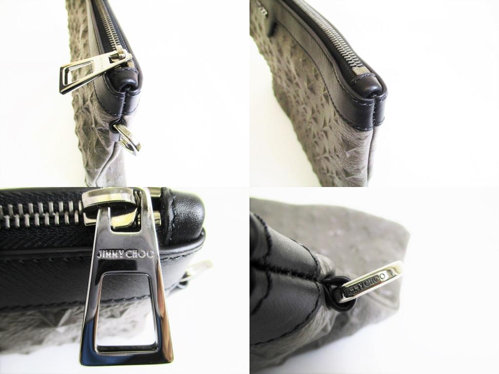 Authentische Jimmy Choo geprägte Sterne grau und schwarz Leder Clutch #8059 generalüberholt