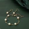 4pcs Gold-color Necklace Earring Bracelet Set Ladies Elegant Imitation-Pearls Collection Temperament Tassel Jewelry