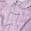 ZANZEA Women Summer Doll Collar Casual Short Sleeve Print Dress