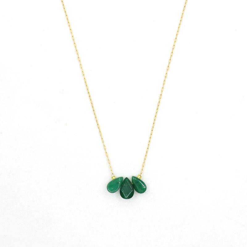 1pc Three Natural Stones Droplet Shaped Pendant Necklace for Women Stainless Steel Gilded Chain Fashion Handmade Choker
