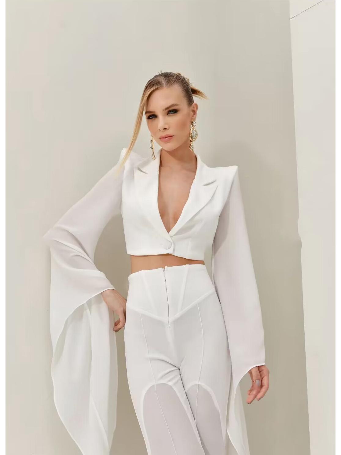 

Women s Sheer Wide-Leg Blazer Set L