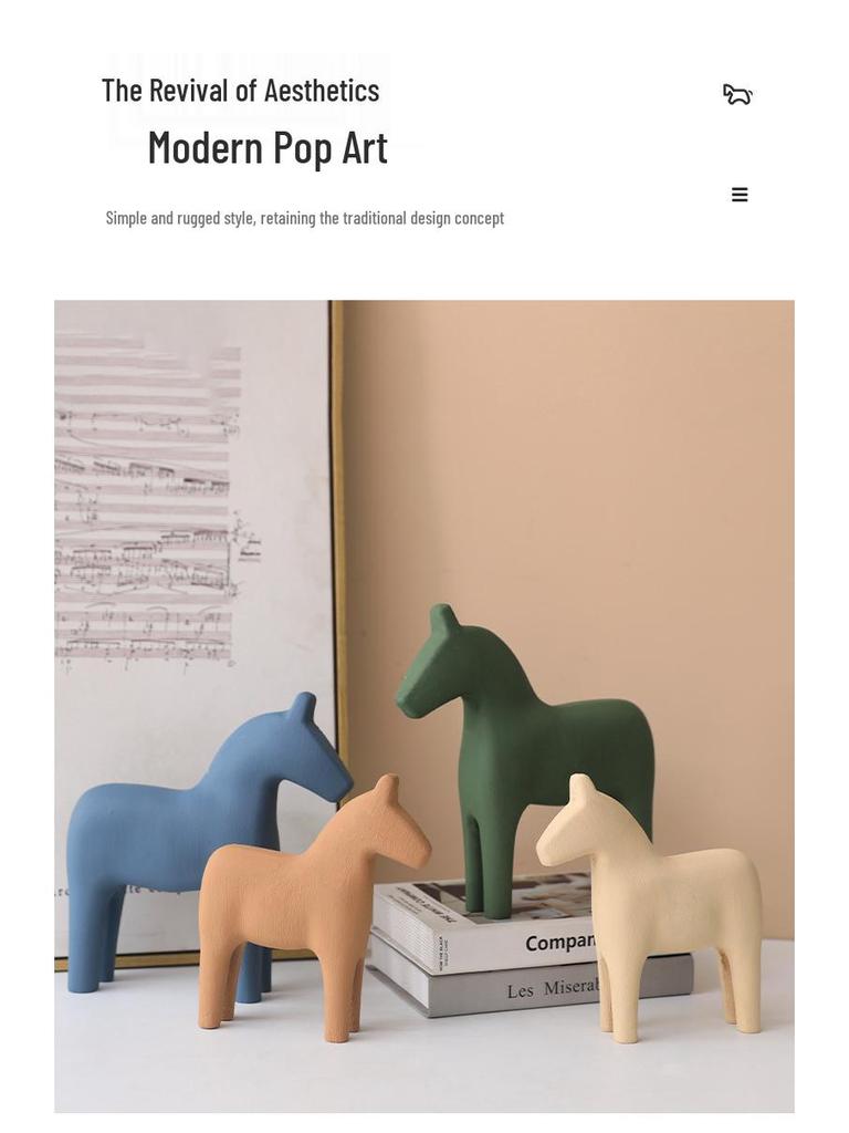 Adorno de Caballo de Madera Estilo Nórdico Morandi para Decoración de Hogar, Oficina o Sala de Estar