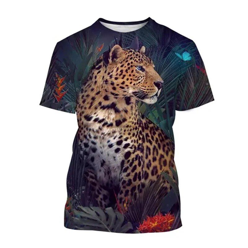 Summer Leopard 3D Print T-Shirts Streetwear Men Women Fashion Oversized Short Sleeve T Shirt O-Neck Male Tees Tops Clothing