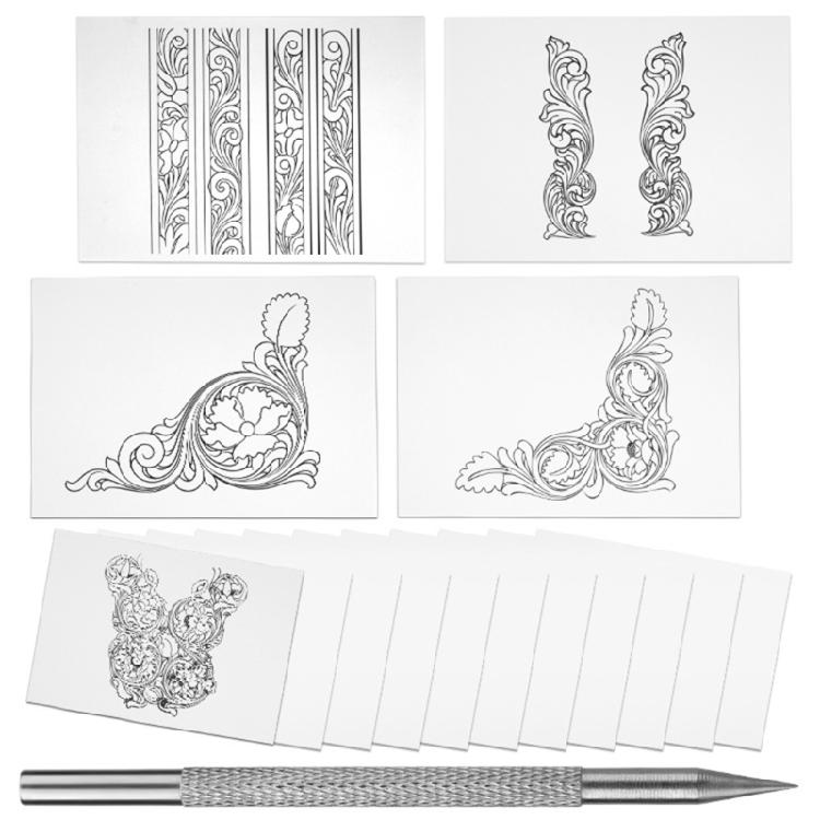 Leather Scriber Pen Leather Carving Pattern Guide Paper For Belt Bag Wallet Making