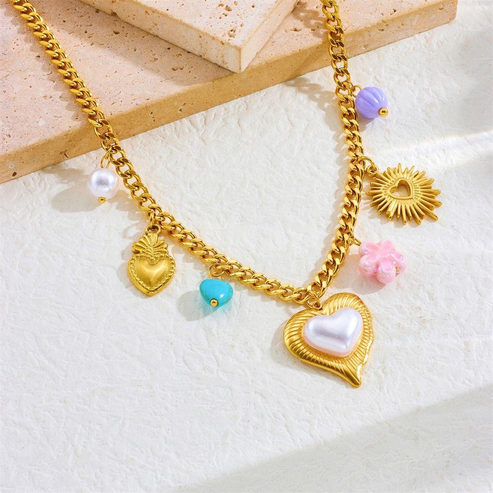 Vintage Ocean Pendant Necklace Metal Chain Multilayer Pearl Necklace Eyes of Demon Necklace  Party