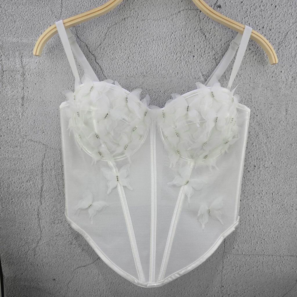 3D Floral Butterfly Strapless Tank Top Fitted and Sensual Fishbone-style Inner Layer Camis & Tank Tops
