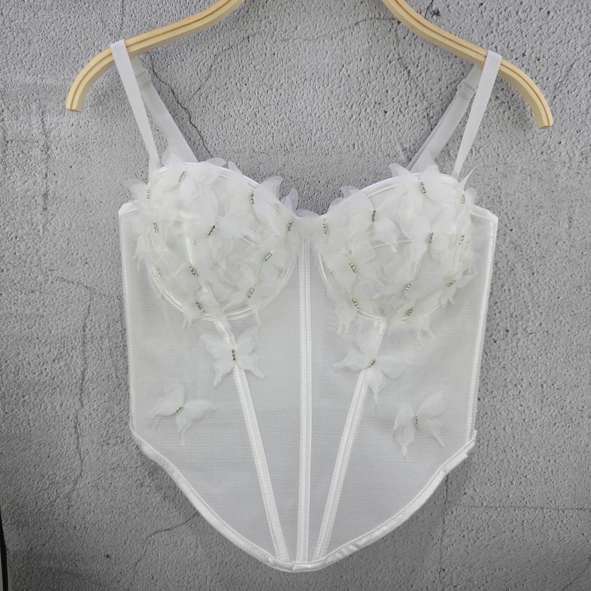 

3D Цветочный Топ-майка без бретелей, облегающий и чувственный, внутренний слой в стиле «рыбья кость», майки и топы 34/75 белый