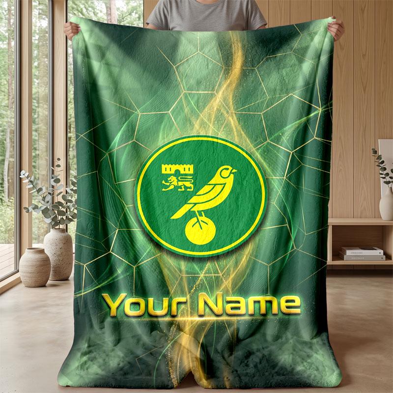 Norwich City Benutzerdefinierter Name Text Flanelldecke Fußball Logo Personalisierte Fleece-Kuscheldecke Besonderes Geschenk für Sofa Schlafzimmer Zuhause