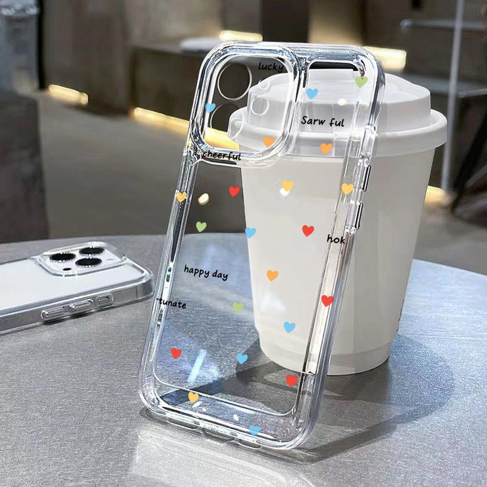 Cute Love Heart Phone Case For iPhone 17 16 15 14 13 12 11 Pro Max 16e 7 8 Plus SE Air XS XR Soft Clear Shockproof Bumper Cover