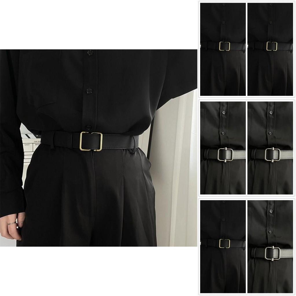 Black Pu No Hole Waist Belt Casual Vintage Style For Men And Women Unique Design
