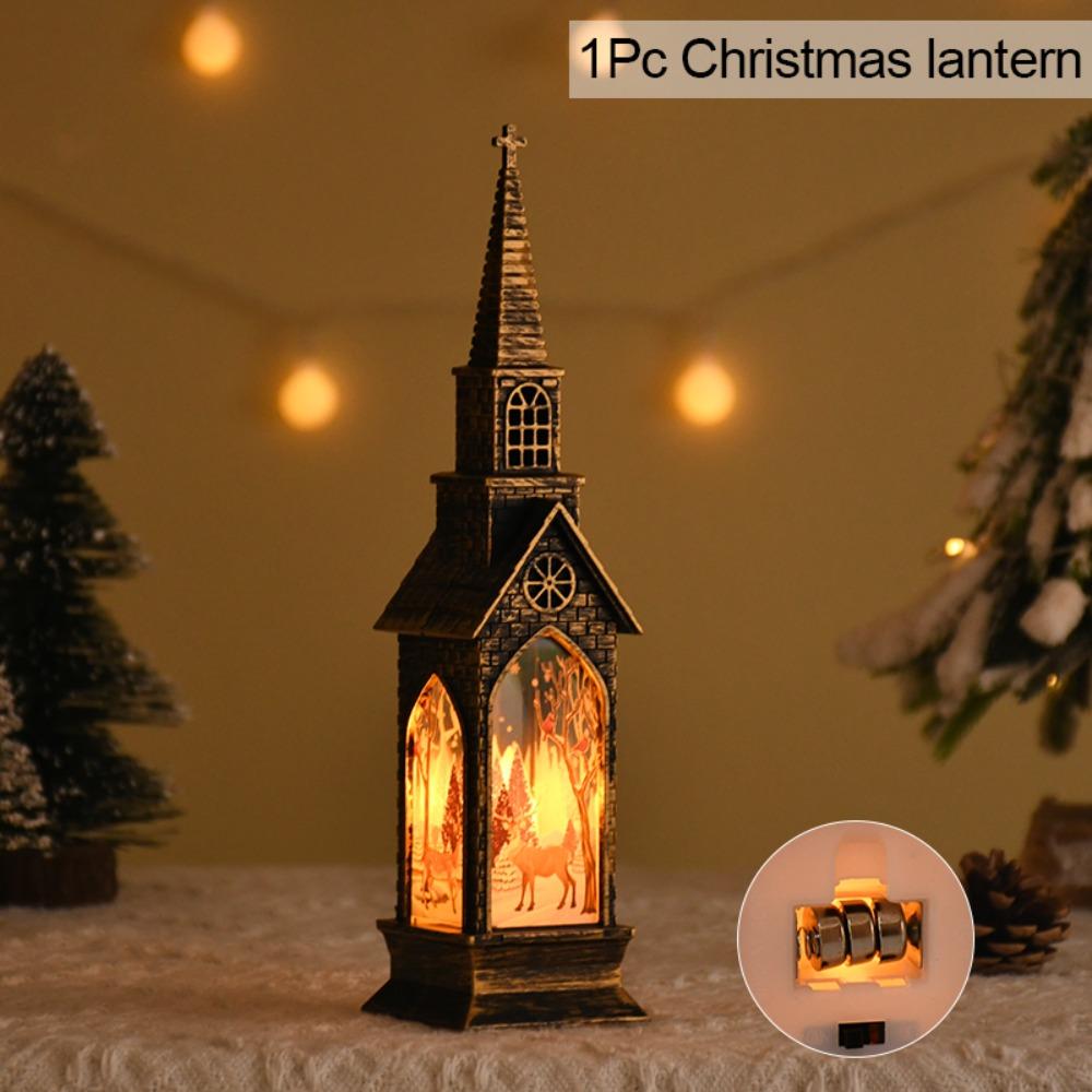 

Santa Claus Christmas LED Night Ligh Small Church Christmas LED Decoration Lantern Elk