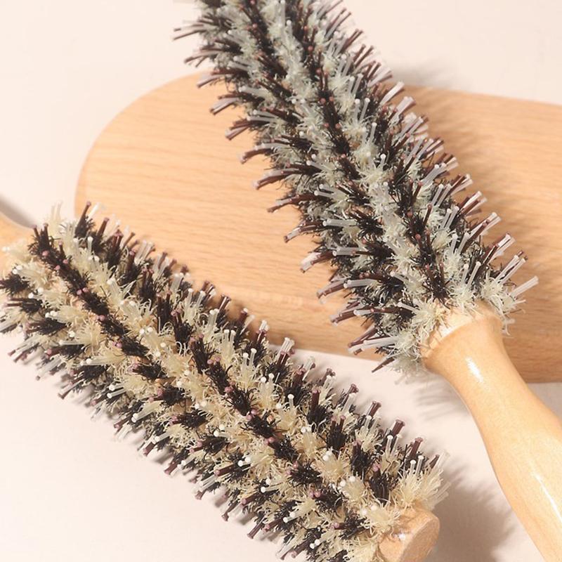 4 Style Wood Handle Round Rolling Brush Straight Twill Hair Comb Boar Bristle Round Barrel Hair Curling Brush Hairdressing Tool