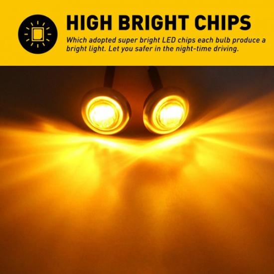 20X Amber Lamp Chrome LED LED 3/4" LED Truck Trailer Round Clearance Side Marker