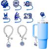 8PCS ZPB Sorority Accessories for Stanley Cup, 6pcs Silicone Straw Cover Toppers Royal-Blue 10mm With 2PCS Cup Charms for Yeti Tumblers Water Bottle
